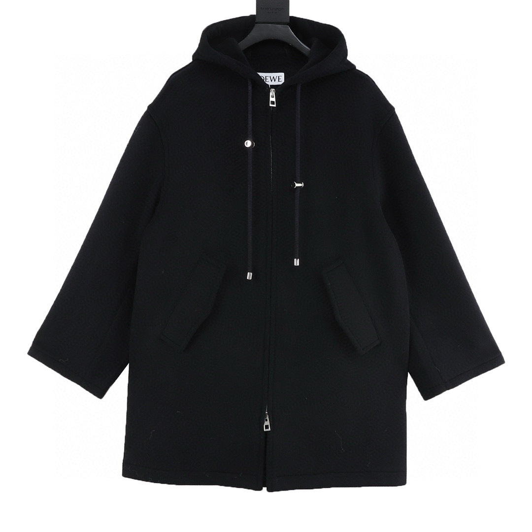 Loewe Logo Label Hooded Long Coat