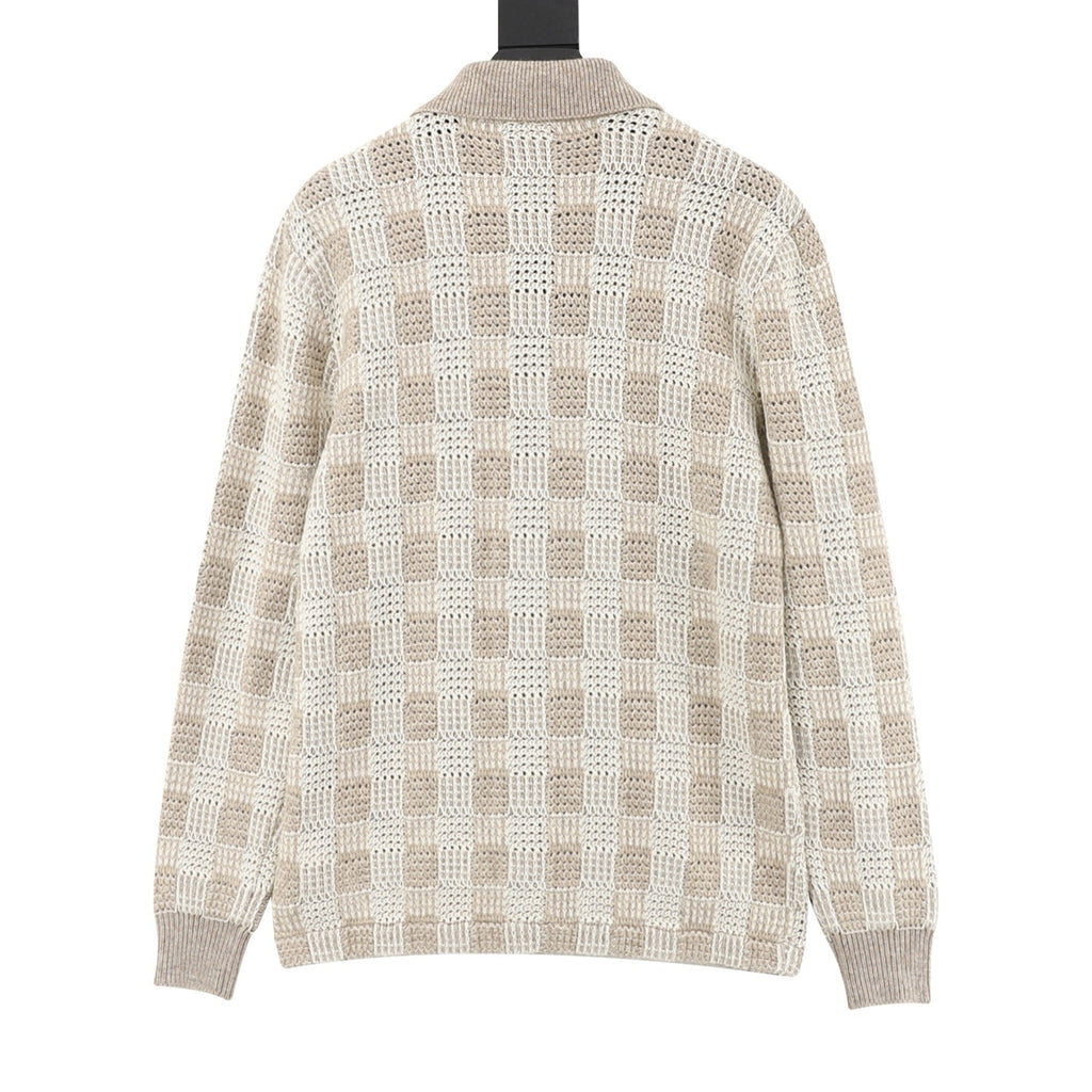 Louis Vuitton Women's Men's Beige Crochet Check Knit Polo Shirt
