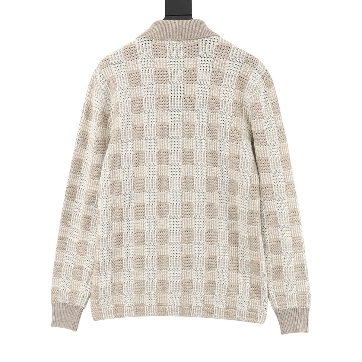 Louis Vuitton Women's Men's Beige Crochet Check Knit Polo Shirt