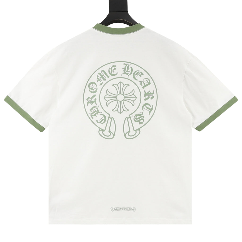 Chrome Hearts Men's White Green-Trim Logo Short-Sleeve T-Shirt
