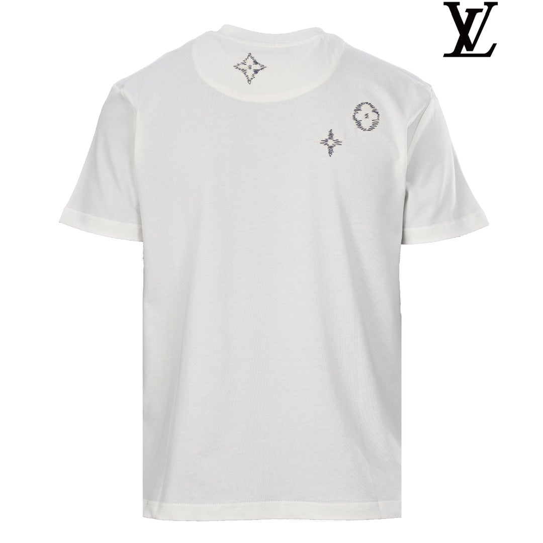 Louis Vuitton Men's White Stitched Monogram T-Shirt