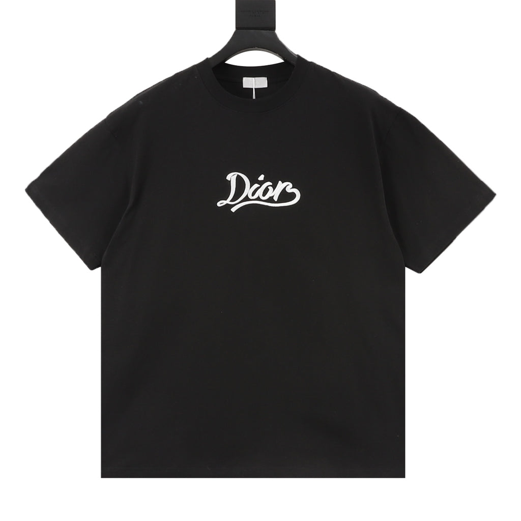 Dior Cursive Script Logo Short-Sleeve T-Shirt in Black