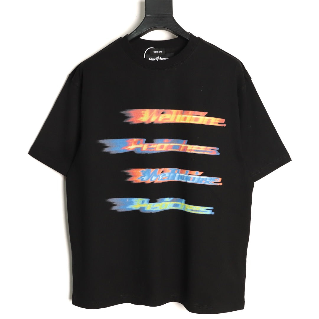 We11done Men's Black Blurred Gradient Logo T-Shirt