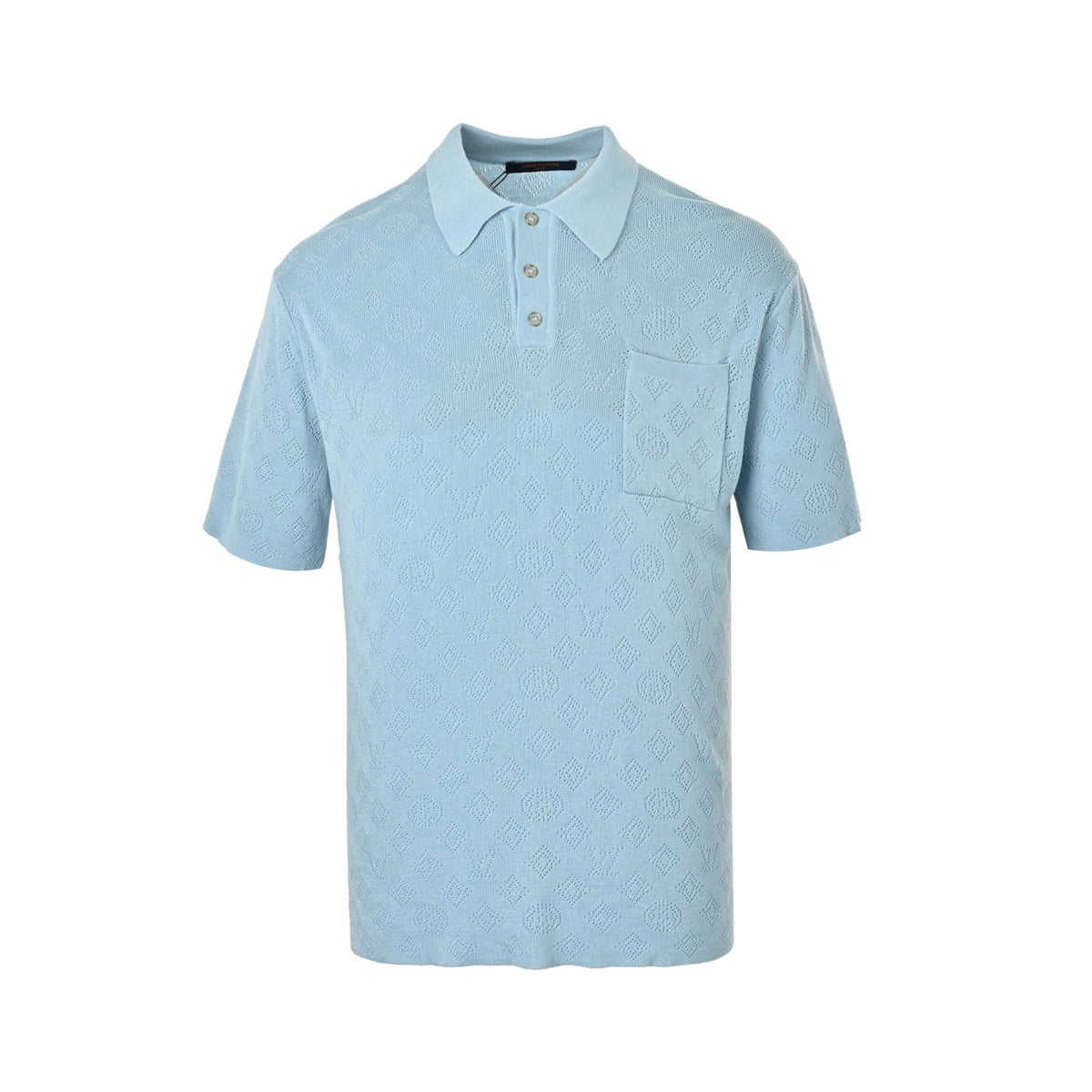 Louis Vuitton All-Over Monogram Knit Short-Sleeve Polo in Light Blue