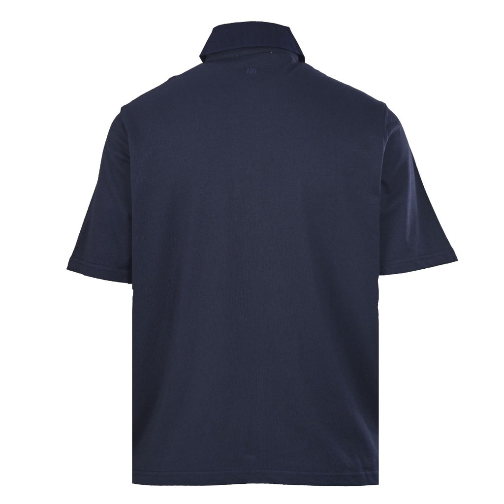 AMI Men's Navy Crochet Heart Logo Polo Shirt