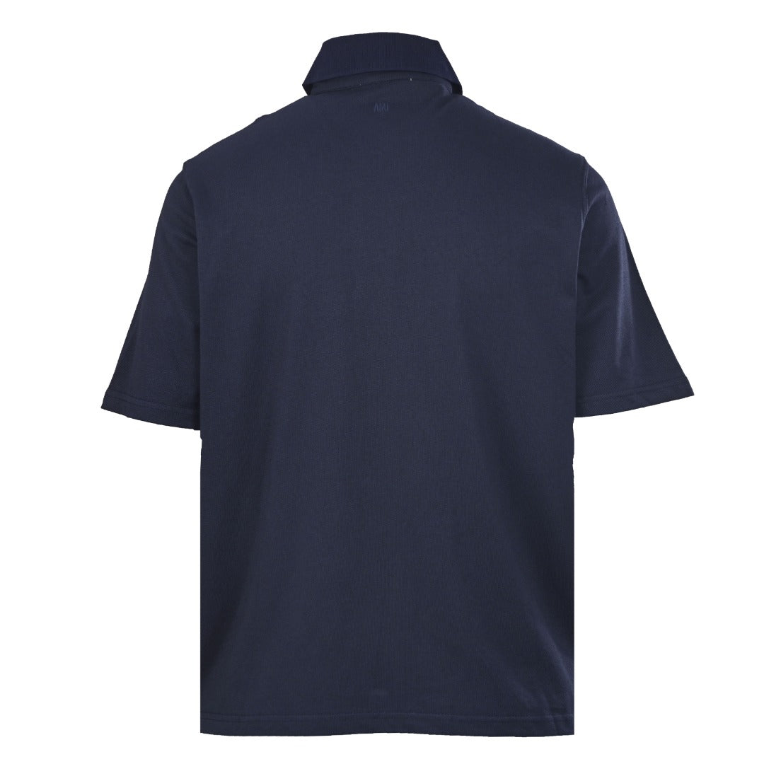 AMI Men's Navy Crochet Heart Logo Polo Shirt