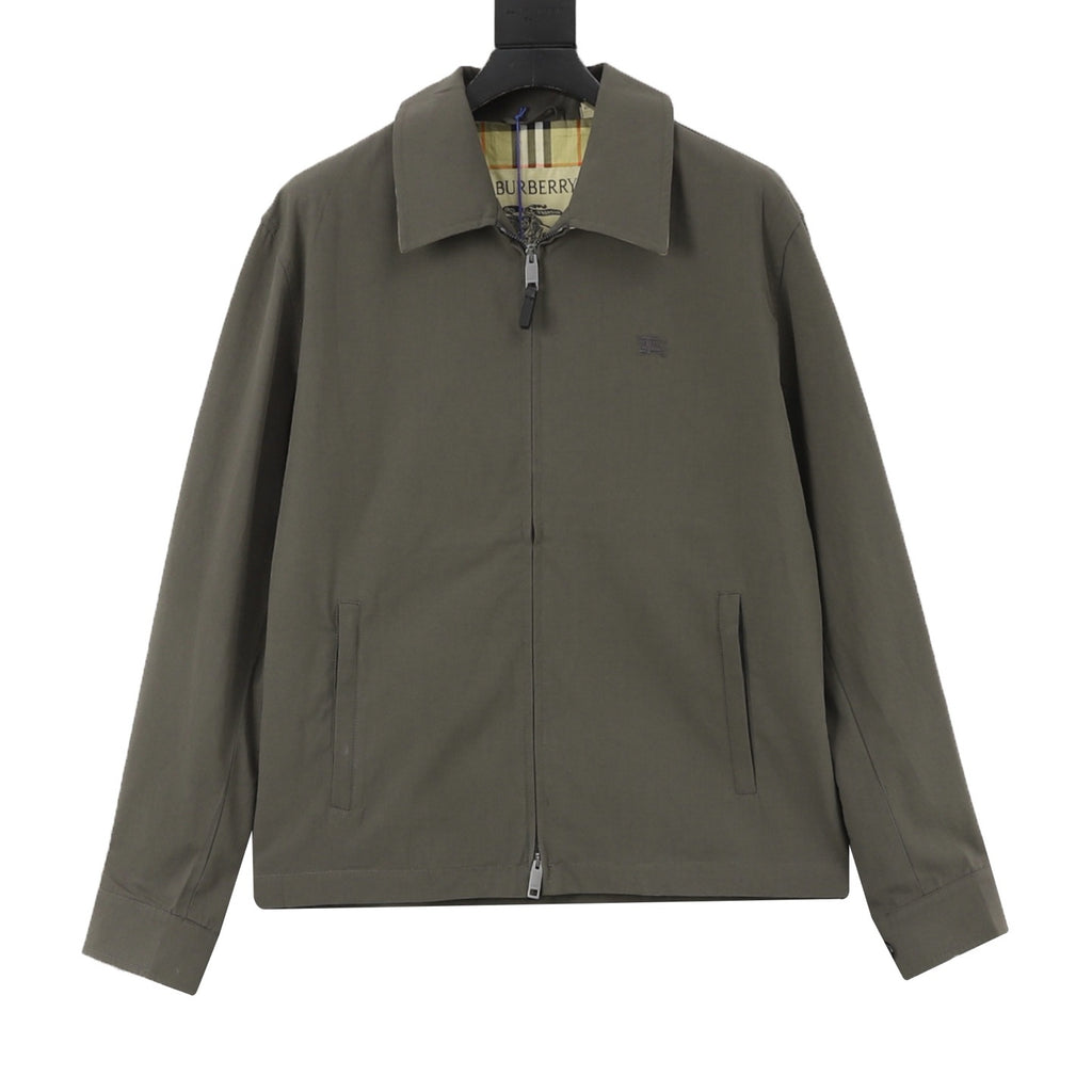 Burberry Women's Men's Olive Embroidered Logo Collared Zip-Up Jacket