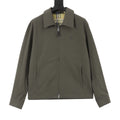 Burberry Women's Men's Olive Embroidered Logo Collared Zip-Up Jacket