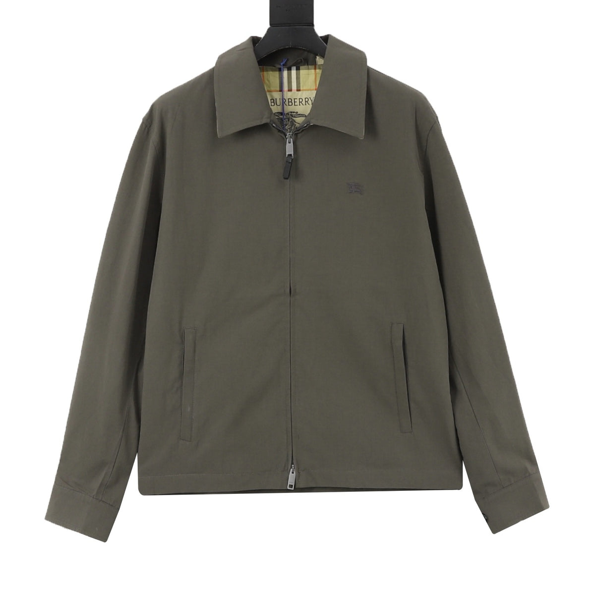 Burberry Women's Men's Olive Embroidered Logo Collared Zip-Up Jacket