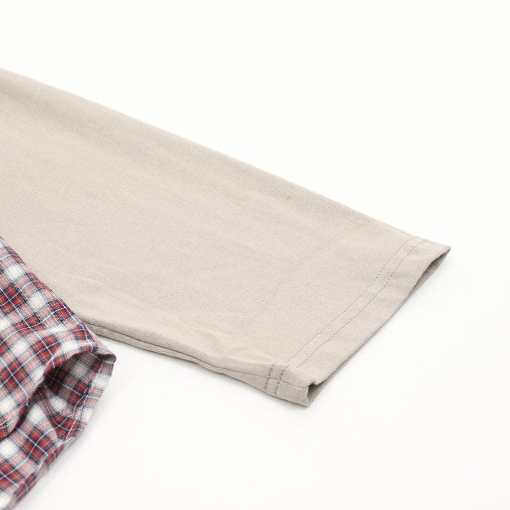 Balenciaga Red Plaid Layered-Look Double-Layer Short-Sleeve Shirt
