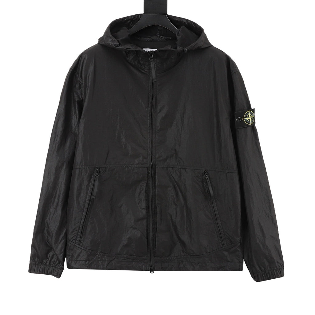 Stone Island Women's Men's Black Hooded Windbreaker Jacket