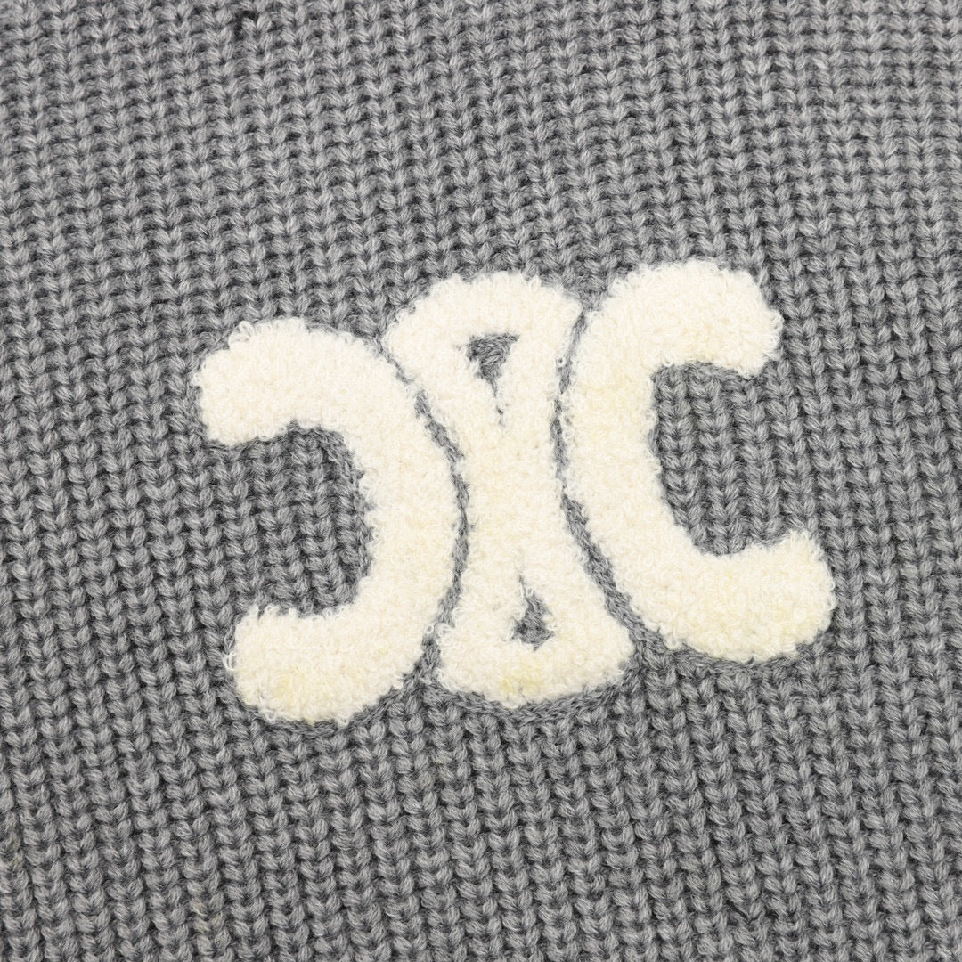 Celine Arc de Triomphe Chenille Logo Chunky Knit Hoodie