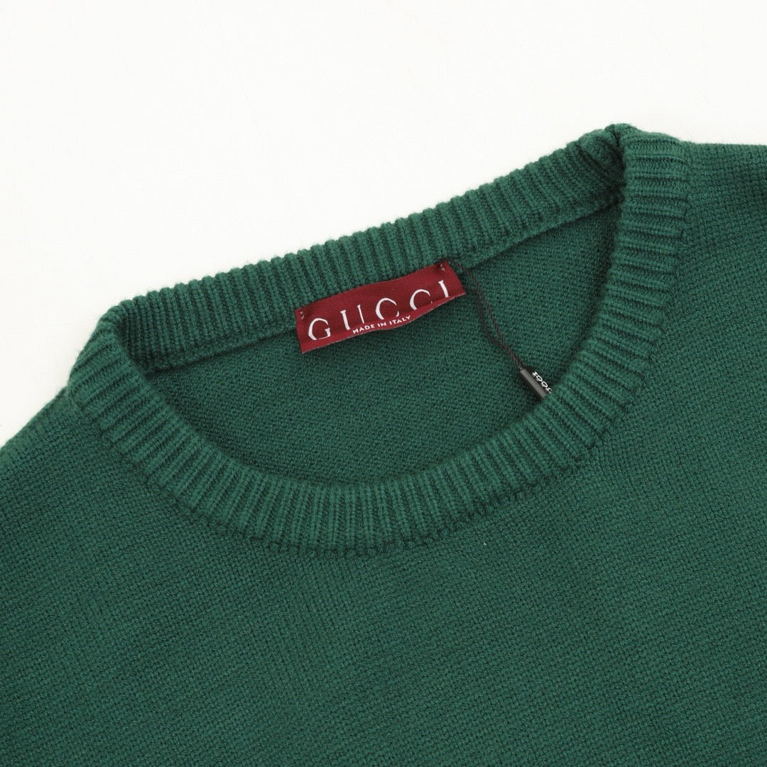 Gucci Women's Men's Green Script Logo Crewneck Knit Sweater