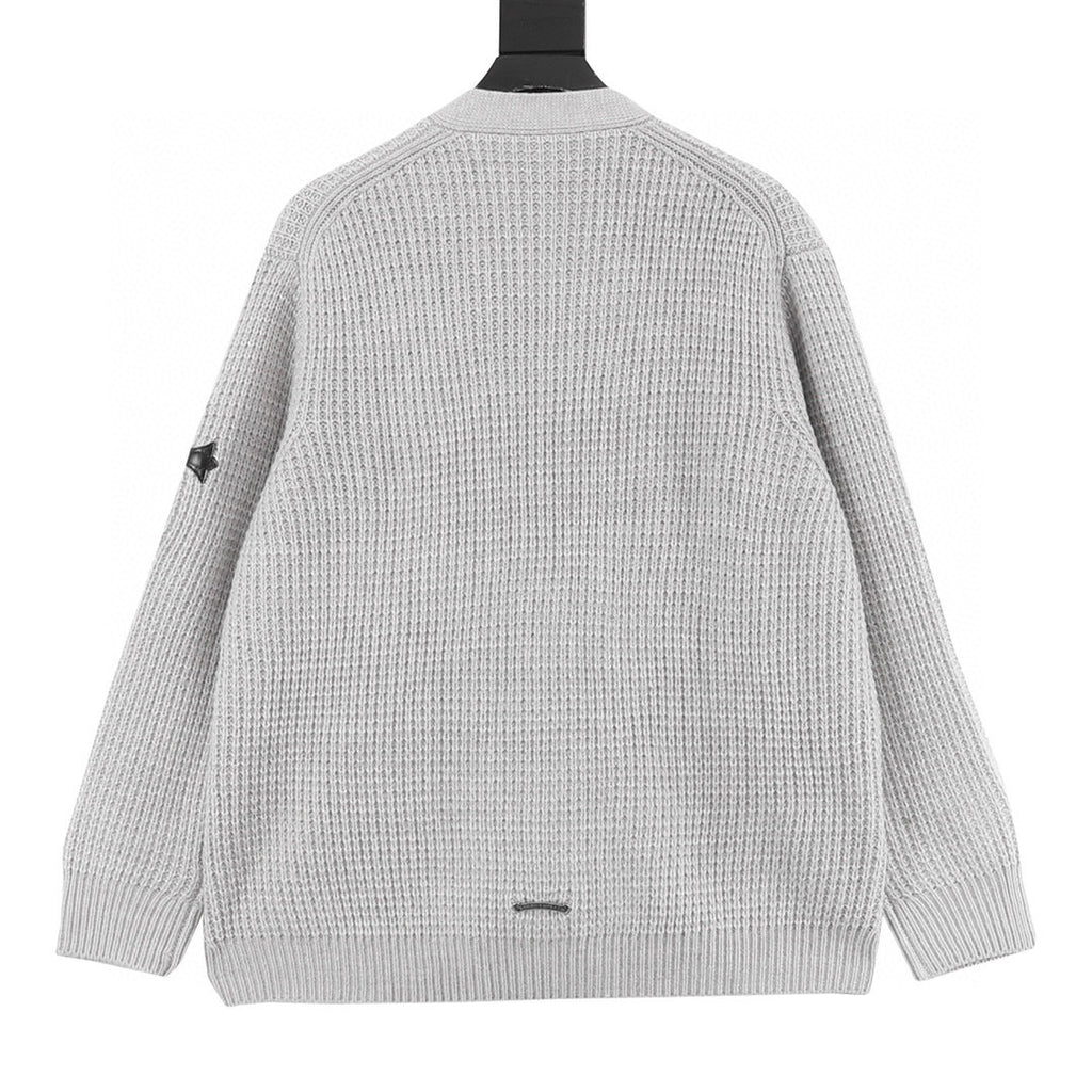 CH Cashmere Cardigan with Leather-Trimmed Sleeves and Cross-Waffle Knit