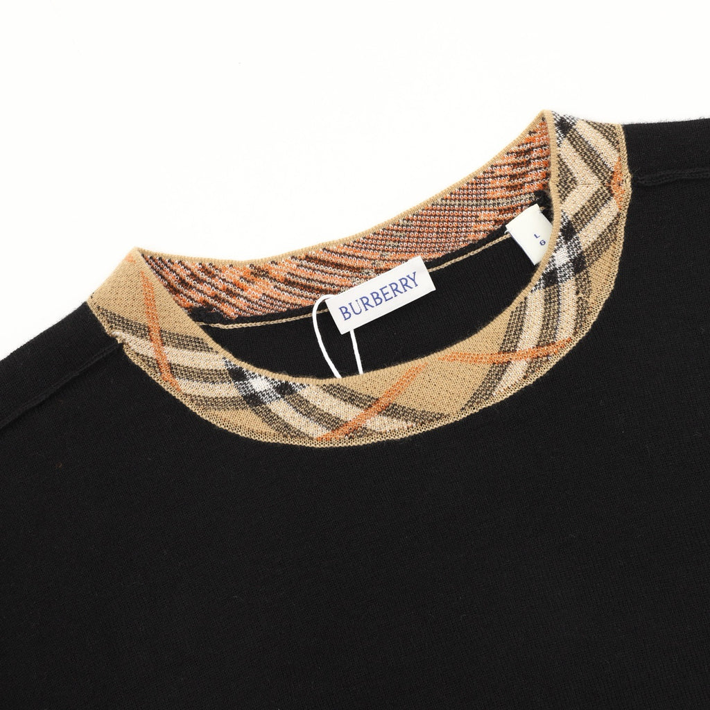 Burberry Check-Collar Knitted Wool Sweater