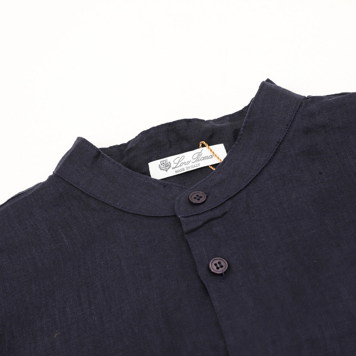 Loro Piana Women's Men's Navy Mandarin-Collar Linen Shirt