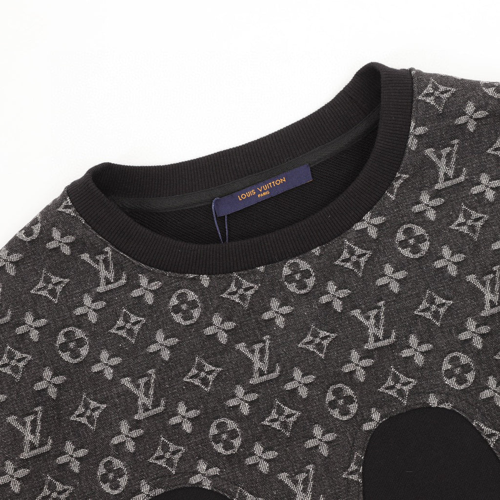 Louis Vuitton LV Monogram Denim Jacquard Circle Patchwork Crewneck Long-Sleeve Top