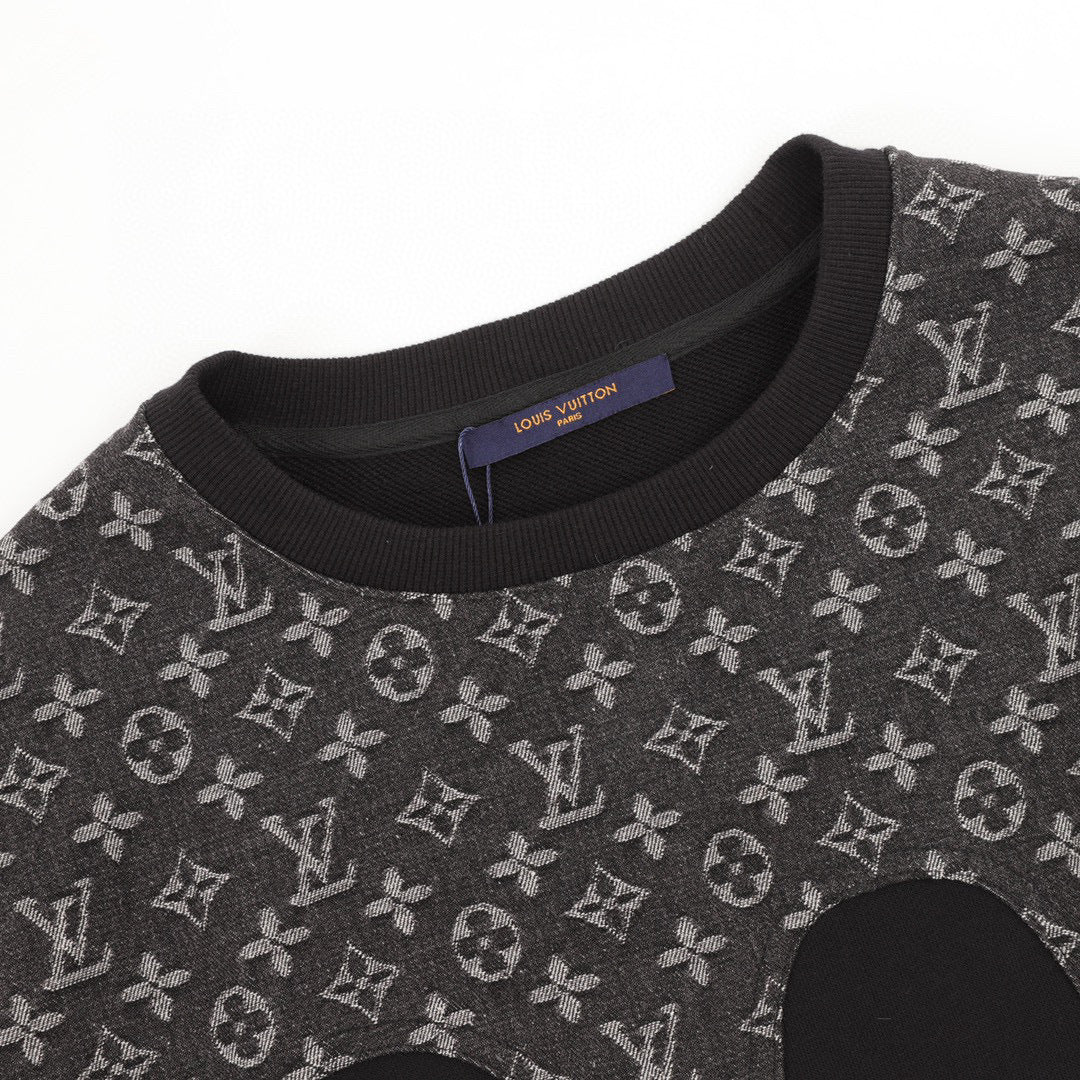 Louis Vuitton LV Monogram Denim Jacquard Circle Patchwork Crewneck Long-Sleeve Top