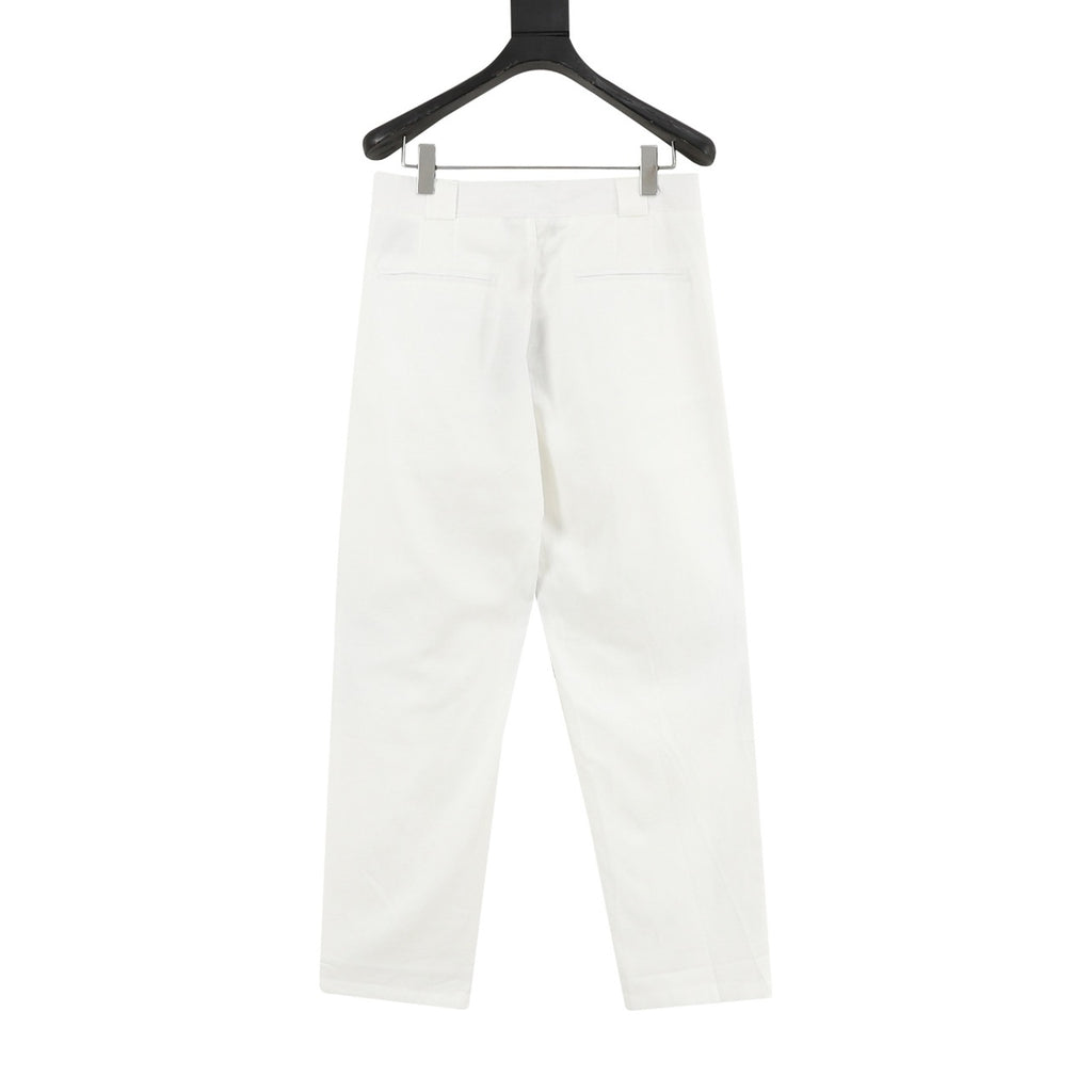 Brunello Cucinelli Panama Weave Pleated Trousers — Cotton-Linen, White