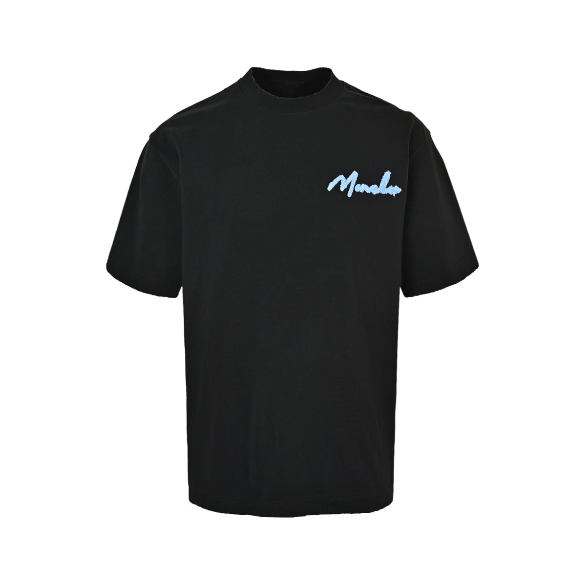 Marni Short-Sleeve T-Shirt in Black with Light Blue Signature Embroidery