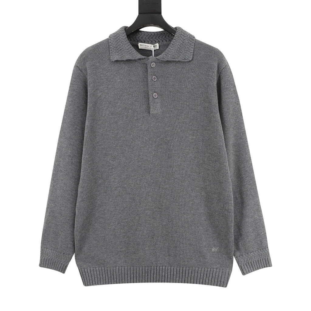 Bottega Veneta Tricolor Textured Knit Collar Wool Polo Sweater | Camel Relaxed Luxury Knitwear
