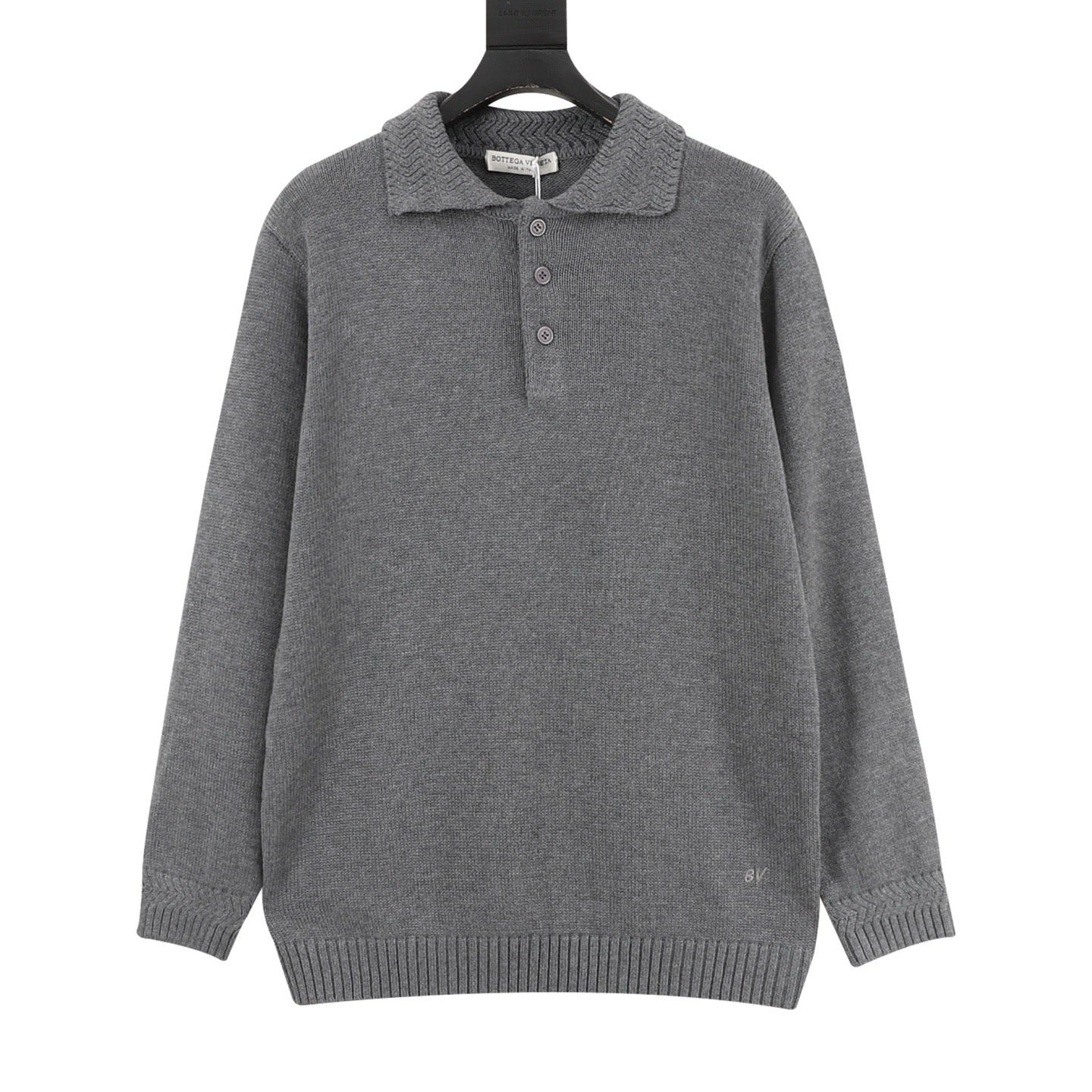 Bottega Veneta Tricolor Textured Knit Collar Wool Polo Sweater | Camel Relaxed Luxury Knitwear