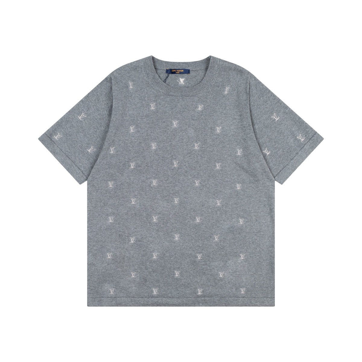 Louis Vuitton All-Over LV Embroidered Knit Short-Sleeve T-Shirt in Grey