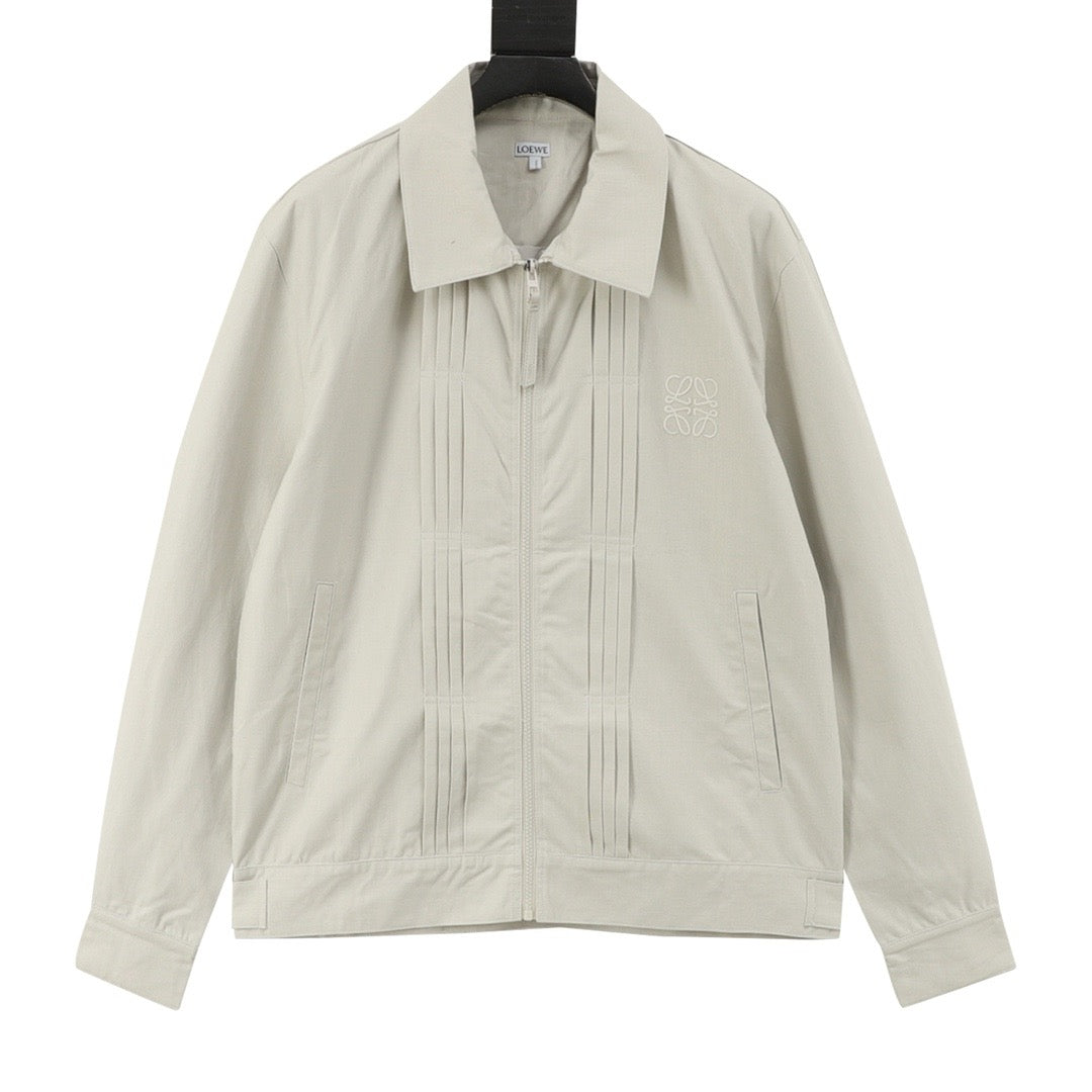 LOEWE Women's & Men's Light Beige Anagram Logo Collared Zip-Up Jacket