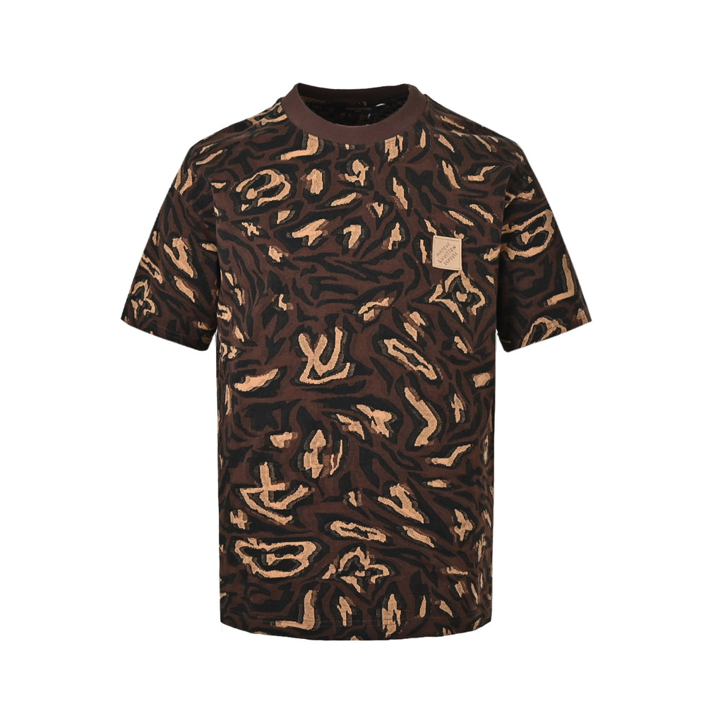 Louis Vuitton Tiger Stripe Monogram Print Short-Sleeve T-Shirt in Brown