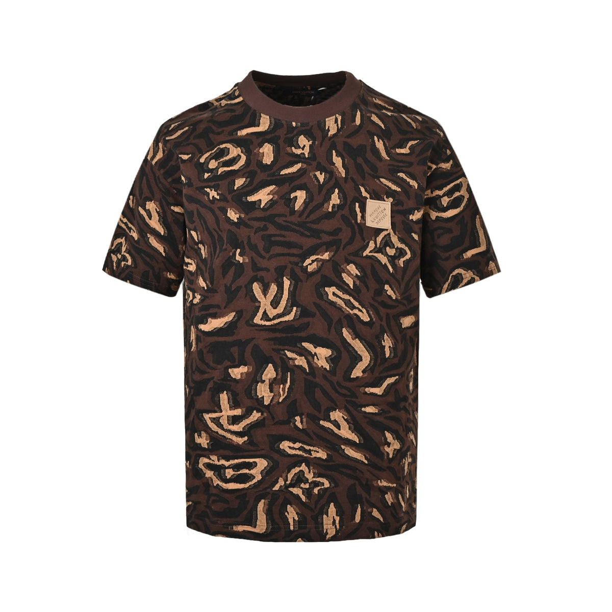 Louis Vuitton Tiger Stripe Monogram Print Short-Sleeve T-Shirt in Brown