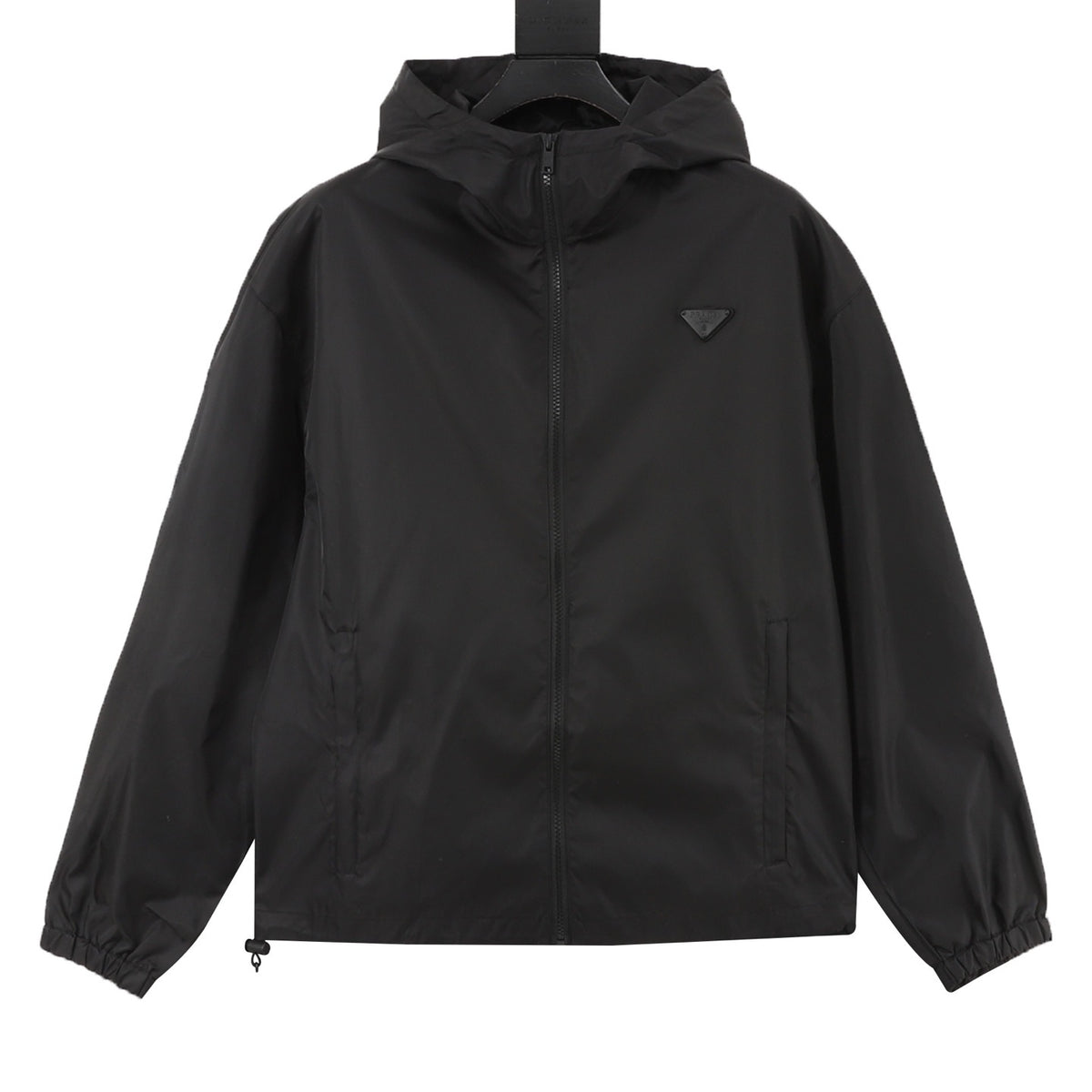 Prada Women's & Men's Black Triangle Logo Hooded Windbreaker