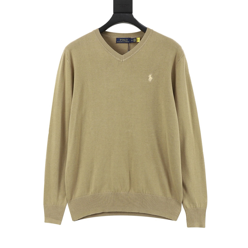 Polo Ralph Lauren Women's Men's Khaki Pony Logo V-Neck Sweater