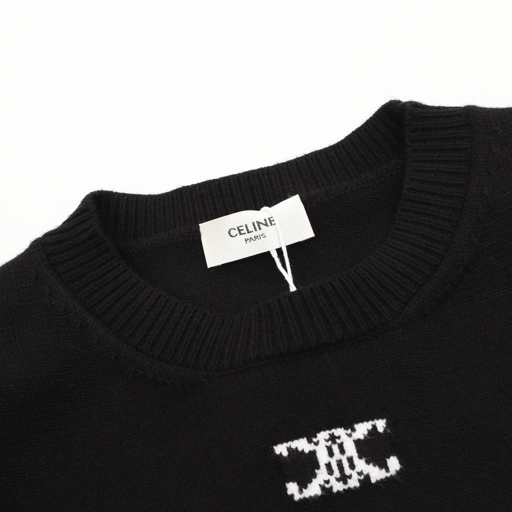 Celine Women's Men's Black Triomphe Logo Crewneck Sweater