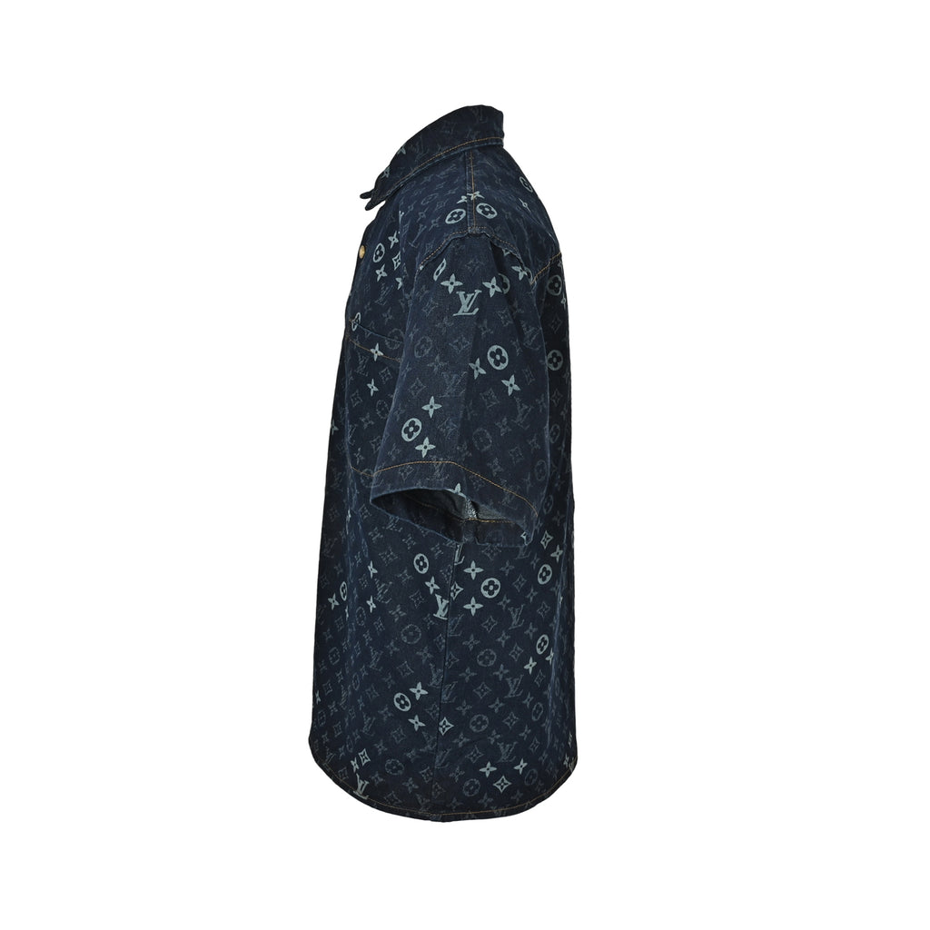 Louis Vuitton Monogram Short-Sleeve Denim Shirt in Dark Blue