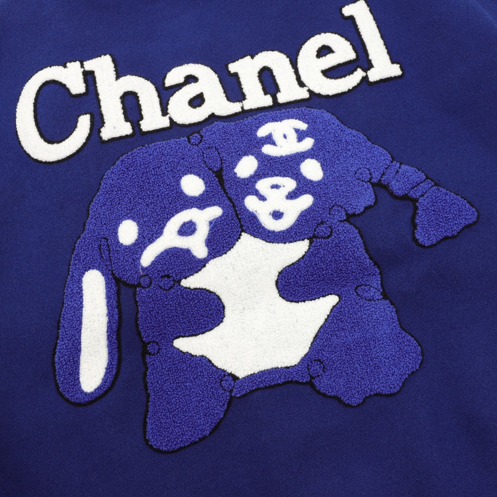 Chanel Paneled Flocked-Embroidery Varsity Jacket