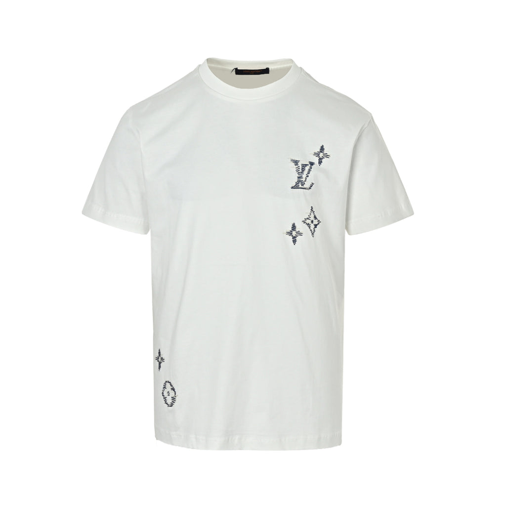 Louis Vuitton Scattered Monogram Embroidered Short-Sleeve T-Shirt in White