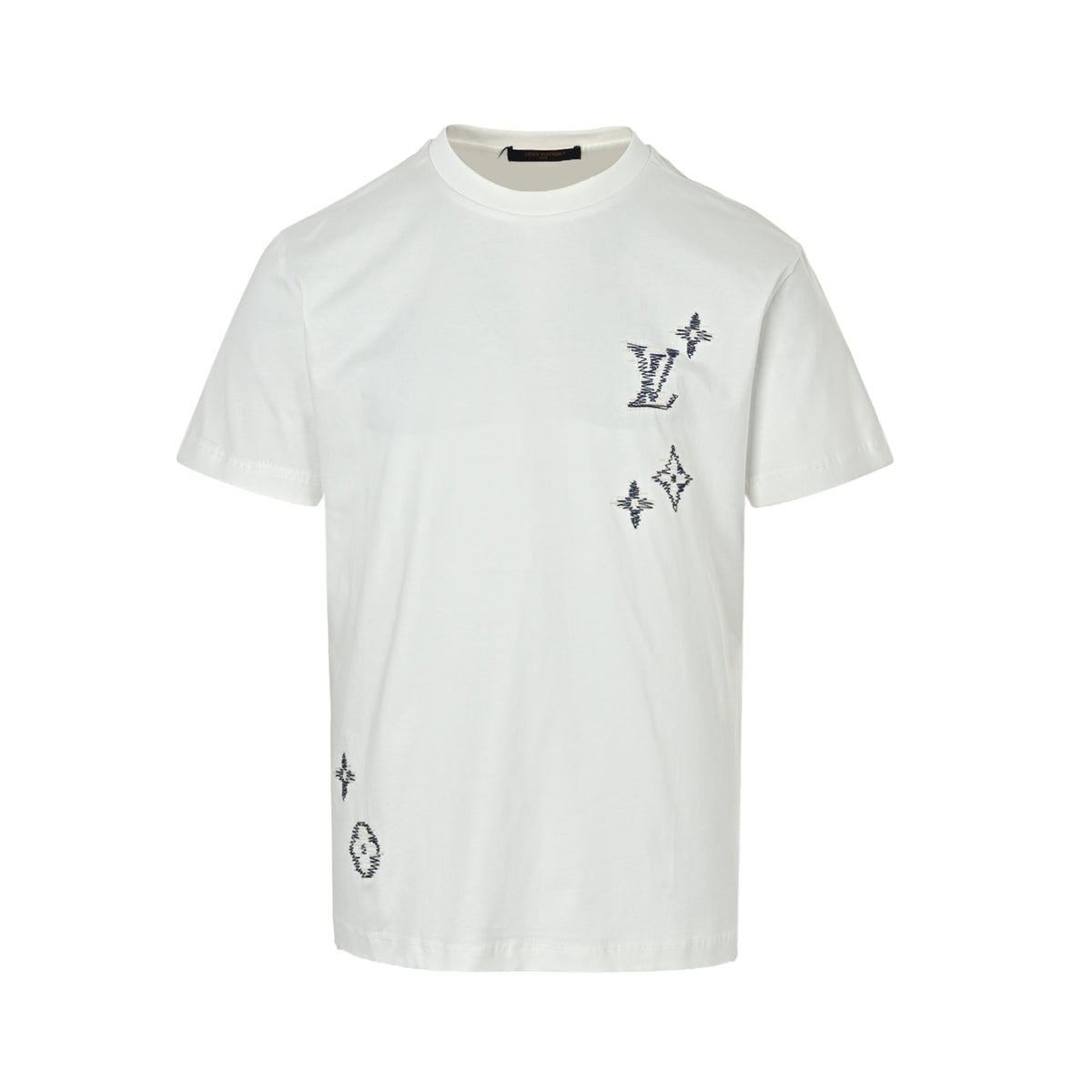Louis Vuitton Scattered Monogram Embroidered Short-Sleeve T-Shirt in White