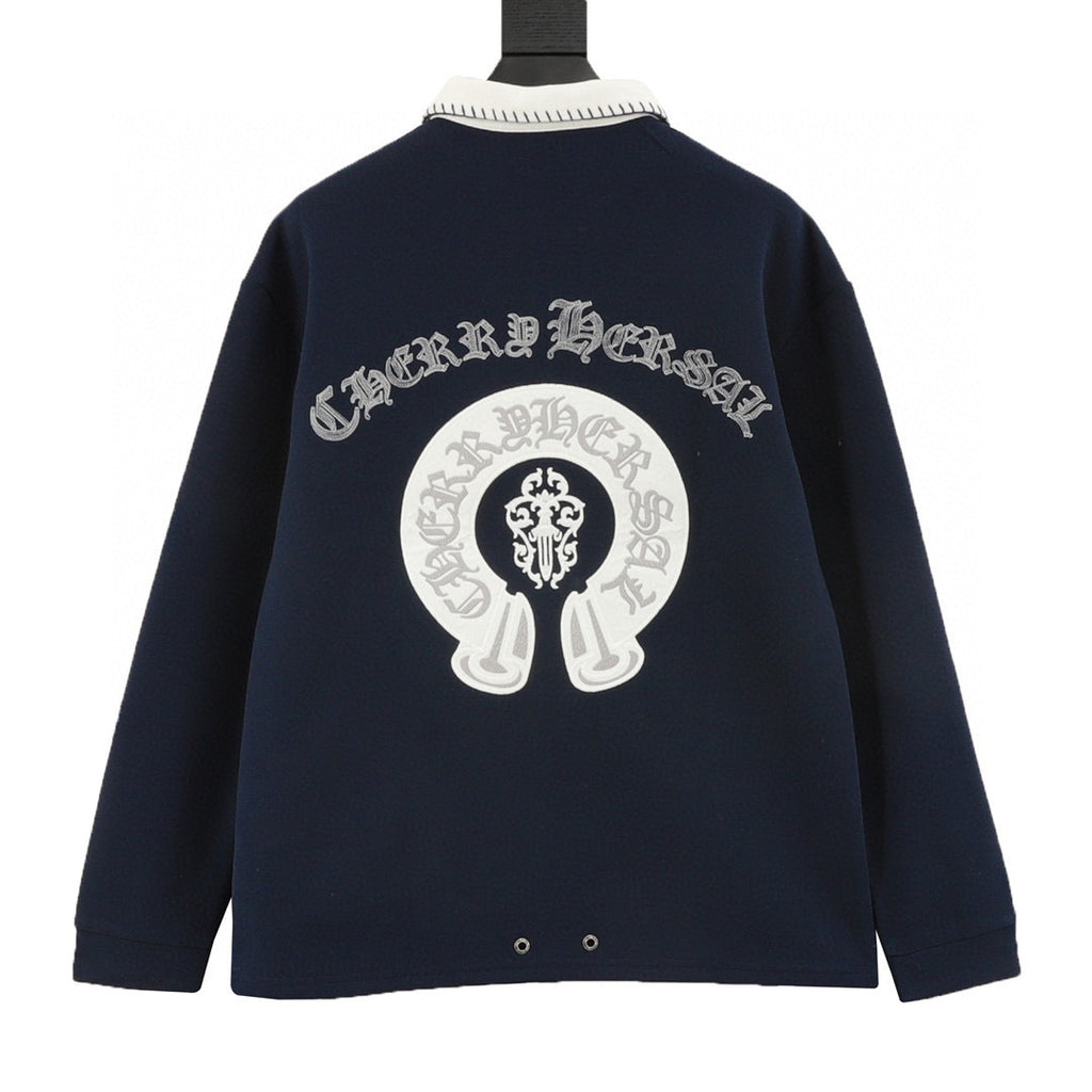 CH Horseshoe-Embroidered Long-Sleeve Polo Shirt with Collar