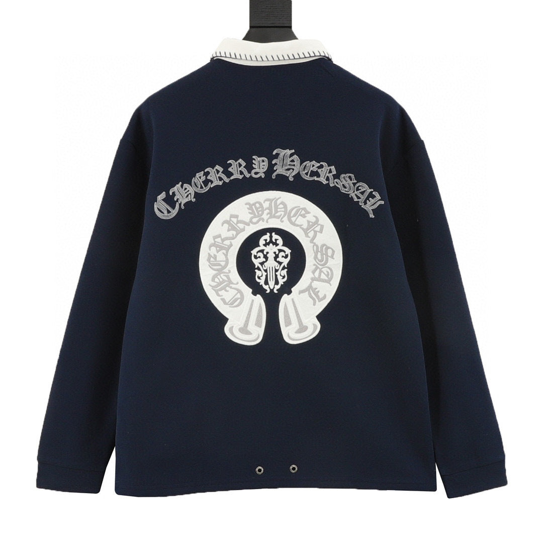 CH Horseshoe-Embroidered Long-Sleeve Polo Shirt with Collar