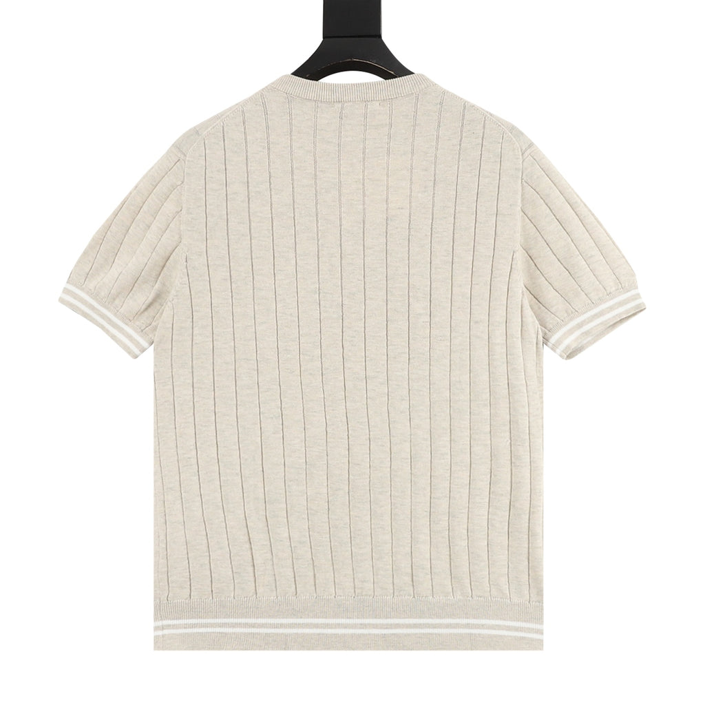 Brunello Cucinelli Vertical Rib-Knit Short-Sleeve T-Shirt in Oatmeal