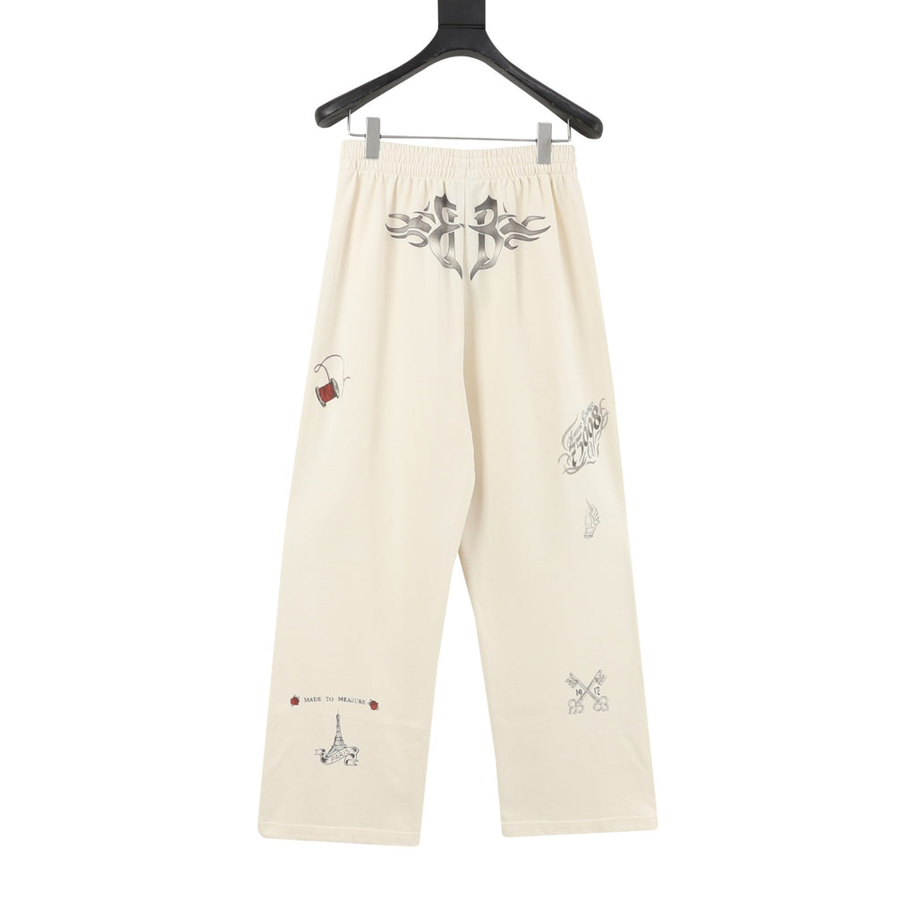 Balenciaga Women's Men's Cream Printed Wide-Leg Sweatpants