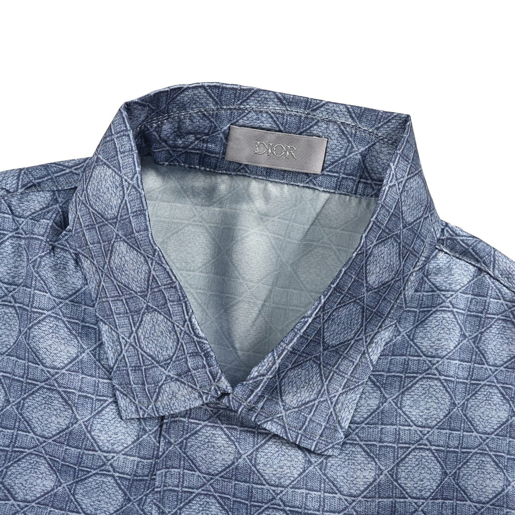 Dior All-Over Monogram Print Short-Sleeve Shirt in Blue