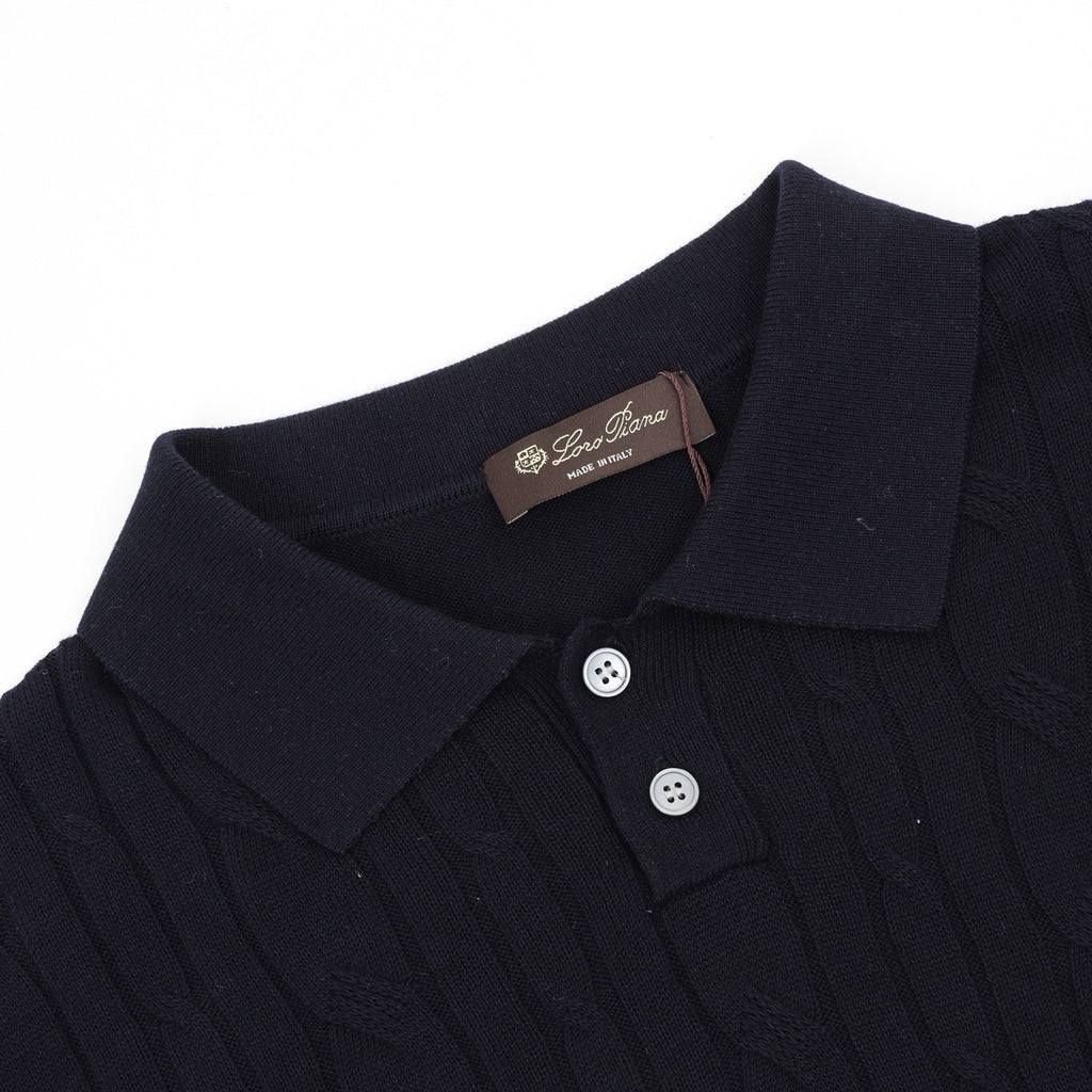 Loro Piana Women's Men's Black Cable-Knit Short-Sleeve Polo Shirt