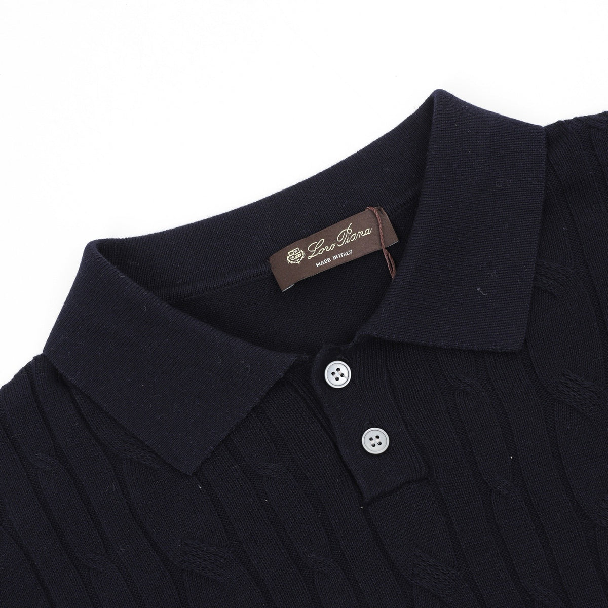 Loro Piana Women's Men's Black Cable-Knit Short-Sleeve Polo Shirt
