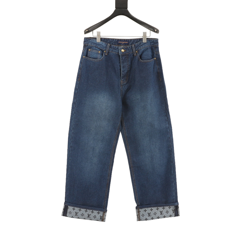 Louis Vuitton LV Monogram-Lined Cuffed Wide-Leg Jeans