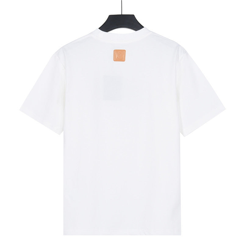Louis Vuitton Leather Patch Logo Short-Sleeve T-Shirt in White