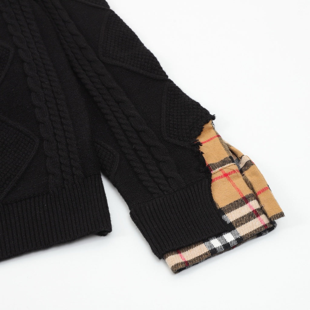 Burberry Women's & Men's Black Cable-Knit Check Panel Sweater