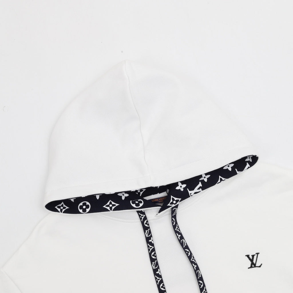 Louis Vuitton Women's Men's White Monogram-Lined Drawstring Hoodie