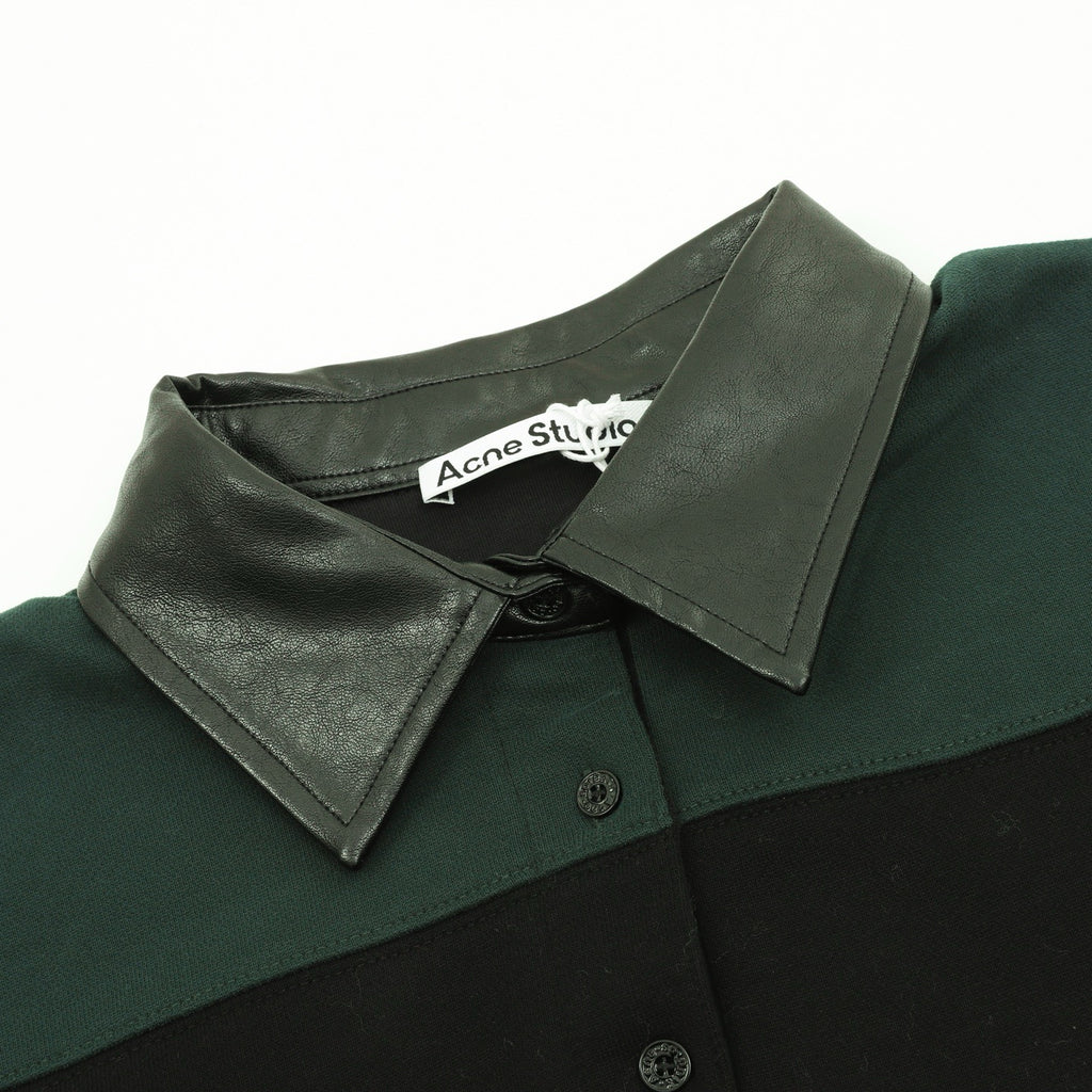 Acne Studios Women's Men's Green and Black Striped Long-Sleeve Polo with Faux Leather Collar