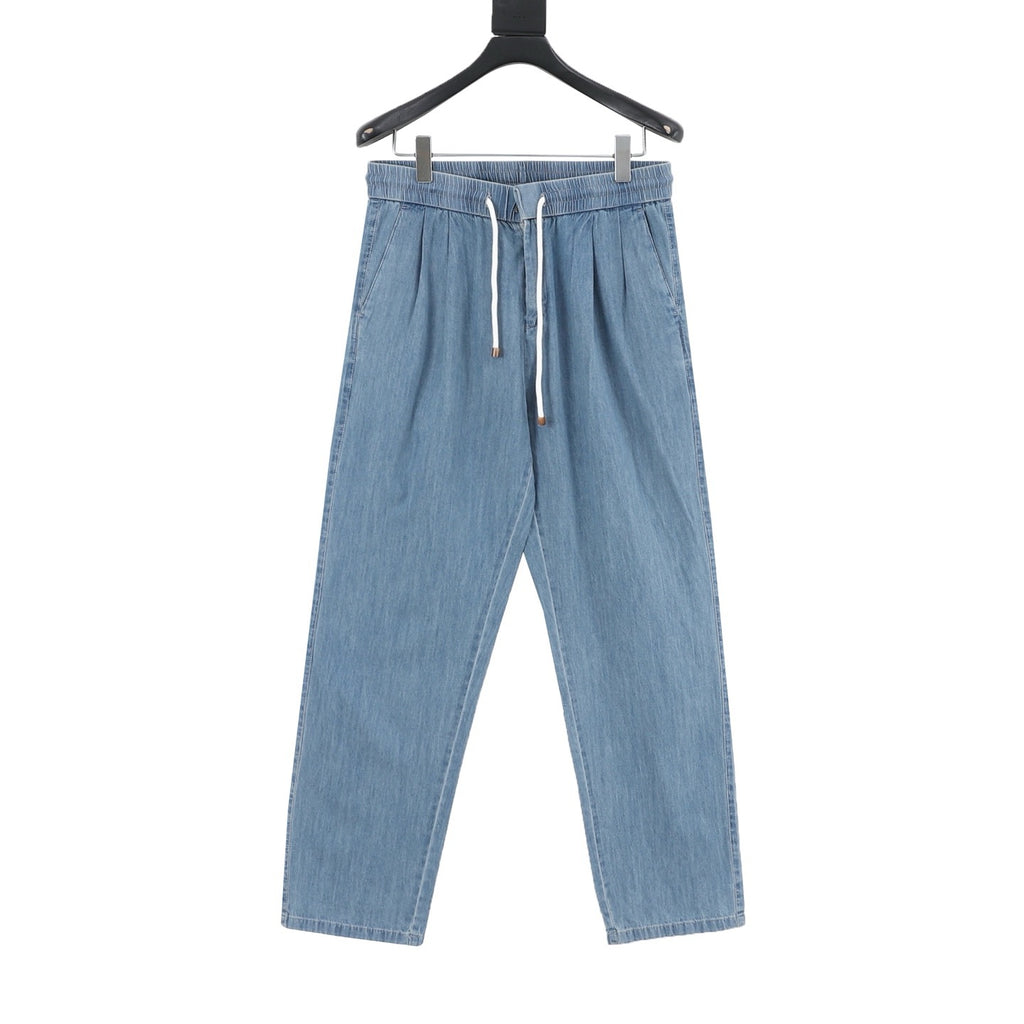Brunello Cucinelli Washed Cotton Denim Casual Trousers
